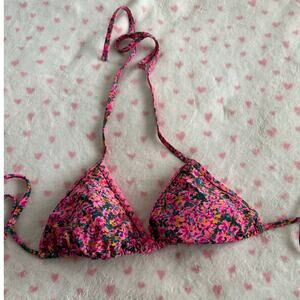 Wild Fable Floral Crochet Trim Triangle Pink Multicolor String Bikini Swim Top M